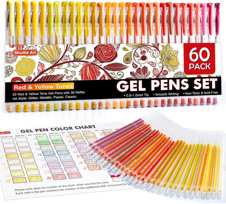 Red Yellow Gel Pens- Set of 30 with 30 Refills