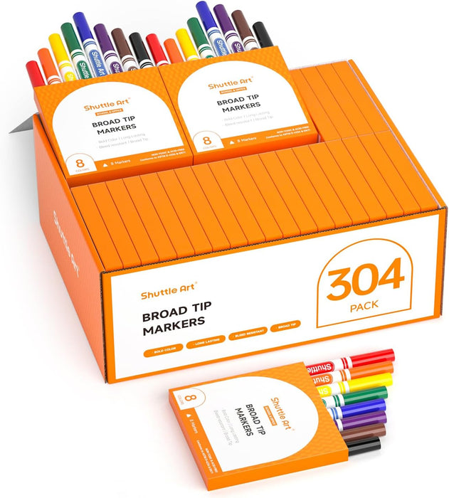 Washable Markers, 8 Colors Broad Line Markers, Separate Pack of 38 - Set of 304