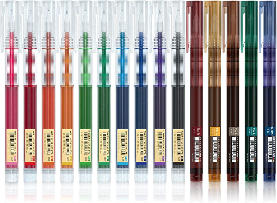 Liquid Ink Rollerball Pens - Set of 15 Colors (10 Bright + 5 Vintage)