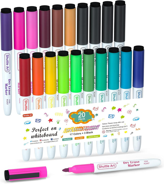 Dry Erase Markers, 20 Pack, 17 Colors + 3  Black