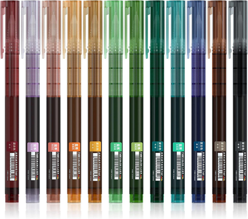 Liquid Ink Rollerball Pens - Set of 12 Vintage Colors