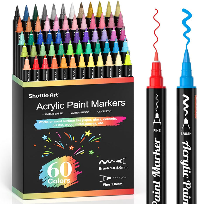 Acrylic Paint Brush Markers, Dual Tip-Set of 60