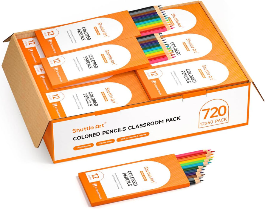 Colored Pencils Bulk, 12 Vibrant Colors, 60 Packs - Set of 720