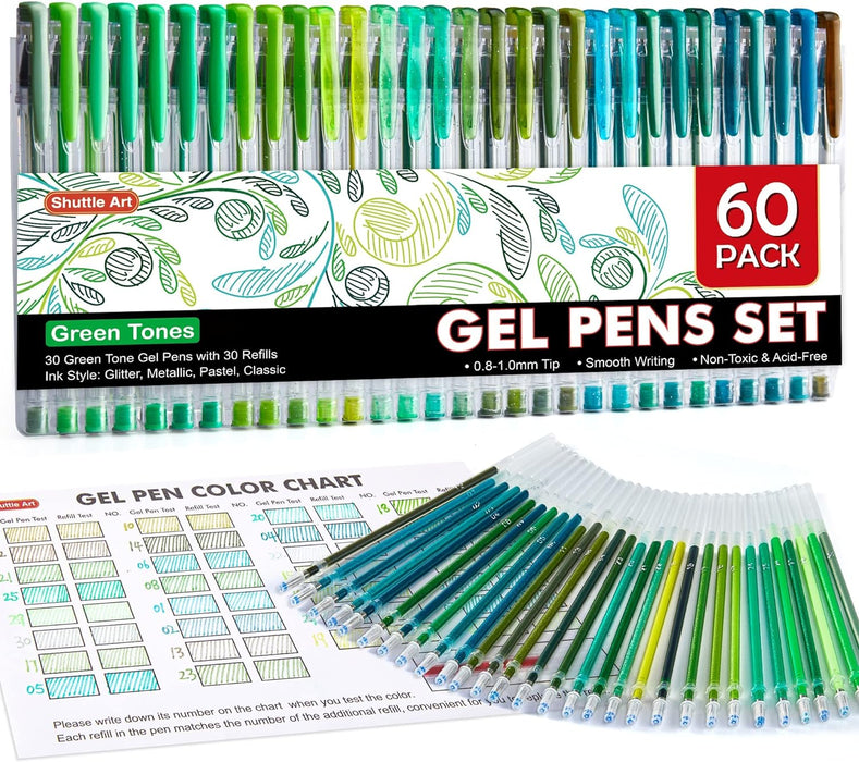 Green Tone Gel Pens- Set of 30 with 30 Refills