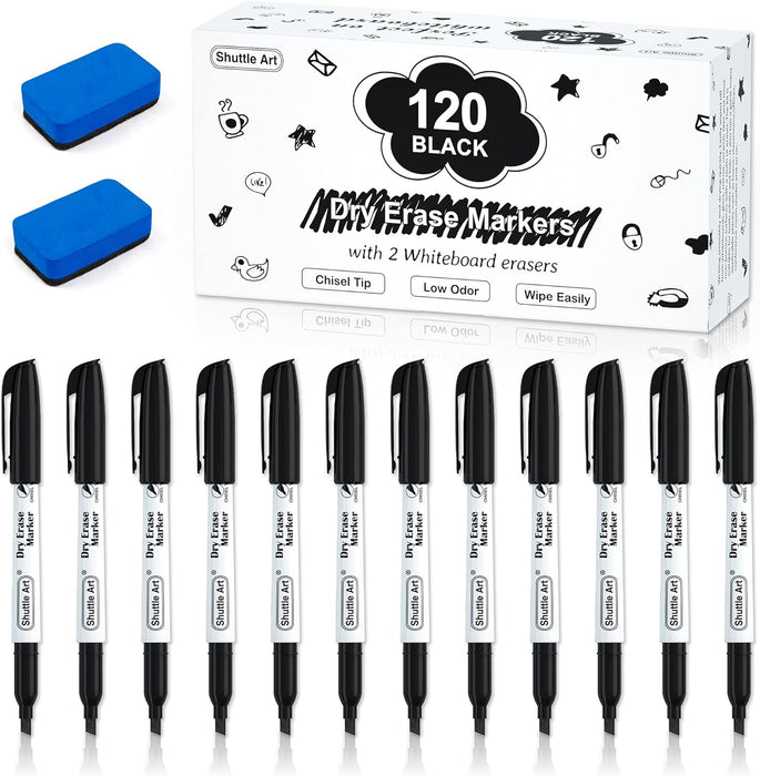 Dry Erase Markers, 120  Black + 2 Eraser