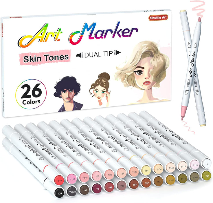 Dual Tip Art Markers - Set of 26 Colors Skin Tone&Hair