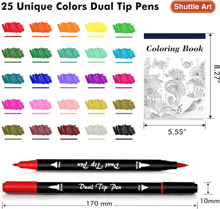 Dual Tip Brush Pens Art Markers Set of 25 Colors