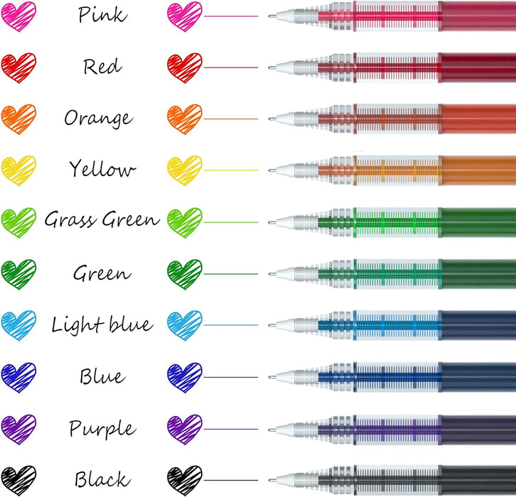 Liquid Ink Rollerball Pens - Set of 10
