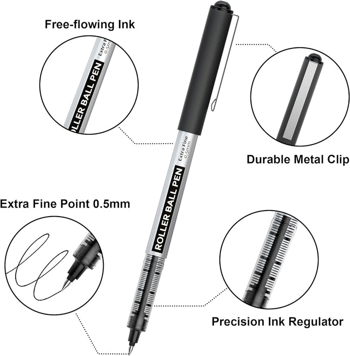 Black Liquid Ink Rollerball Pens - Set of 10
