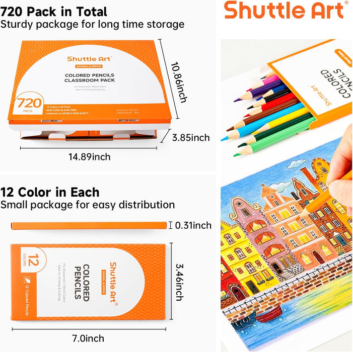 Colored Pencils Bulk, 12 Vibrant Colors, 60 Packs - Set of 720