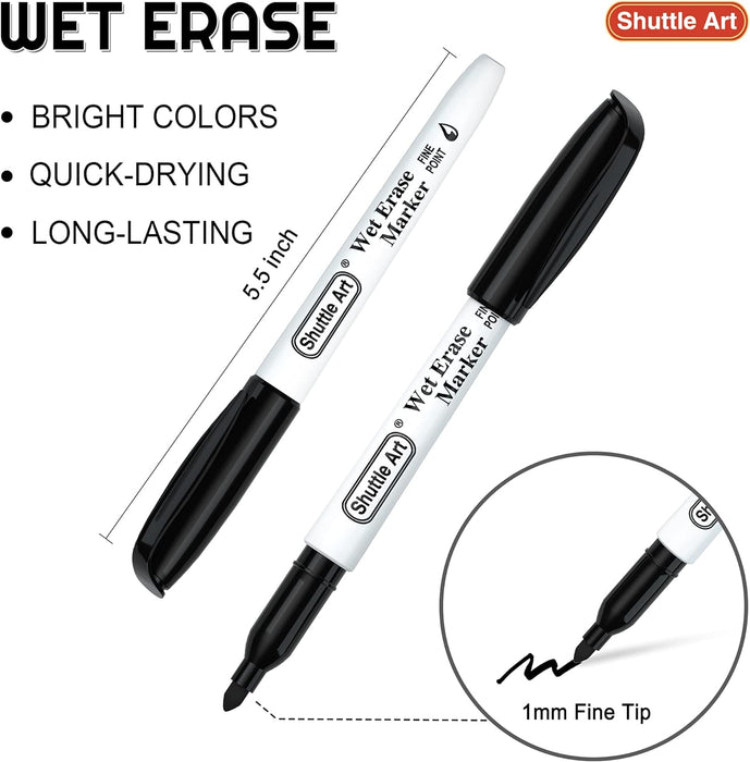Black Wet Erase Markers, 1mm Fine Tip- Set of 15