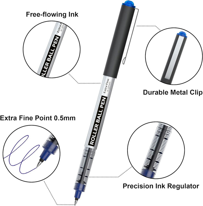 Blue Liquid Ink Rollerball Pens - Set of 10