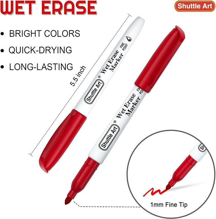 Red Wet Erase Markers, 1mm Fine Tip - Set of 15