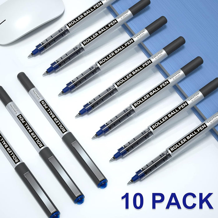 Blue Liquid Ink Rollerball Pens - Set of 10