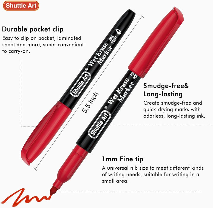 Wet Erase Markers, 1mm Fine Tip- Set of 12