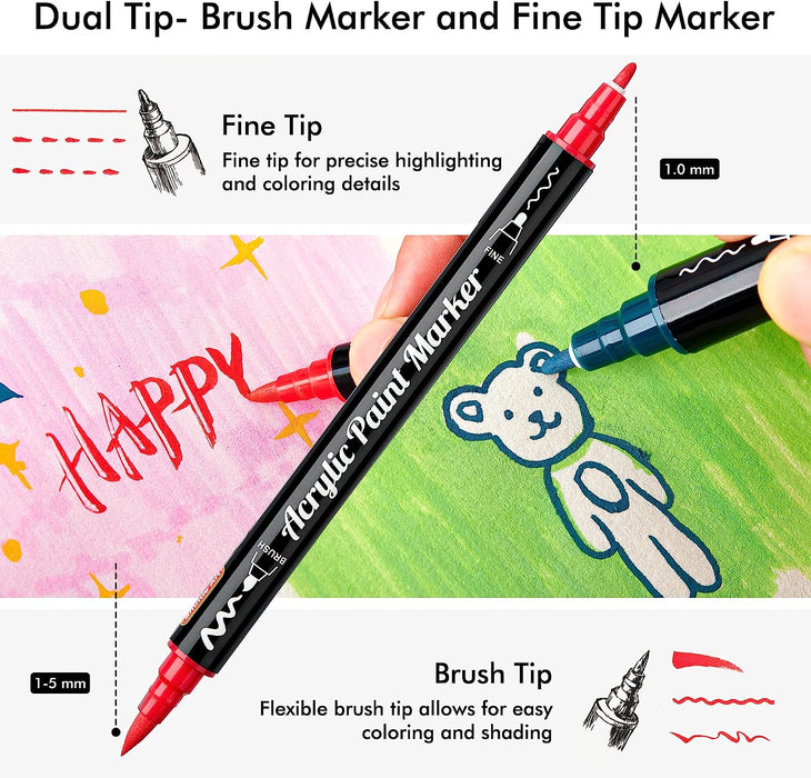 Acrylic Paint Brush Markers,Dual Tips-Set of 28 Pastel
