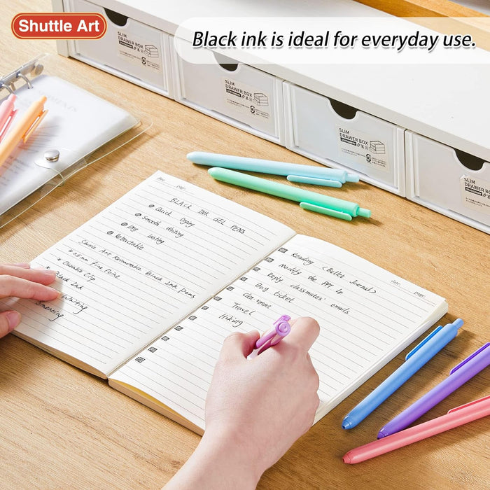 Retractable Pastel Black Ink Pens - Set of 15