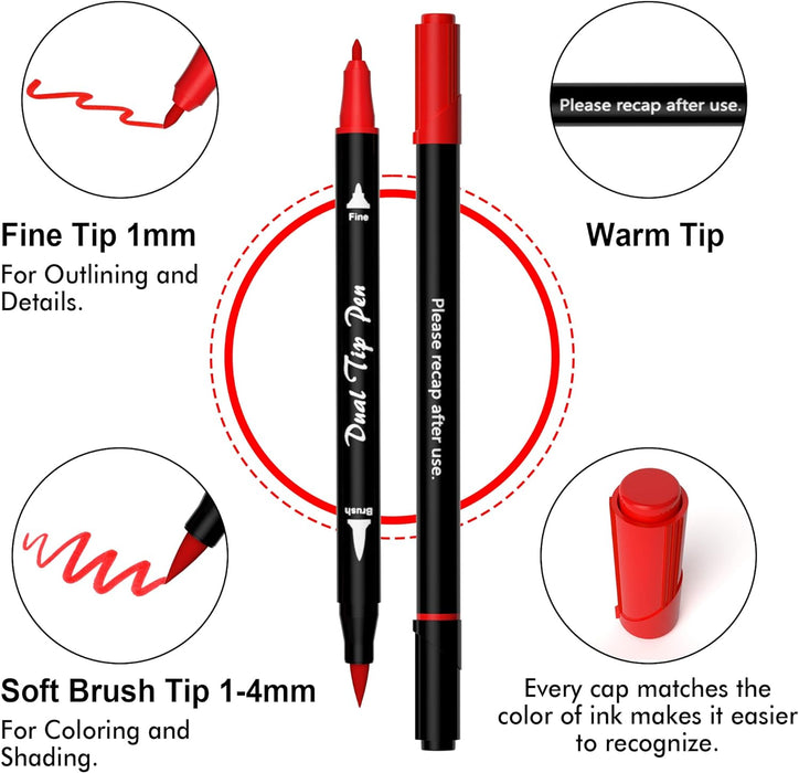 Dual Tip Brush Pens Art Markers - Set of 30 Colors