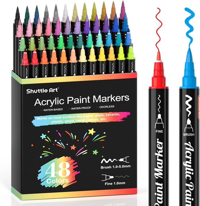 Acrylic Paint Brush Markers, Dual Tip-Set of 48