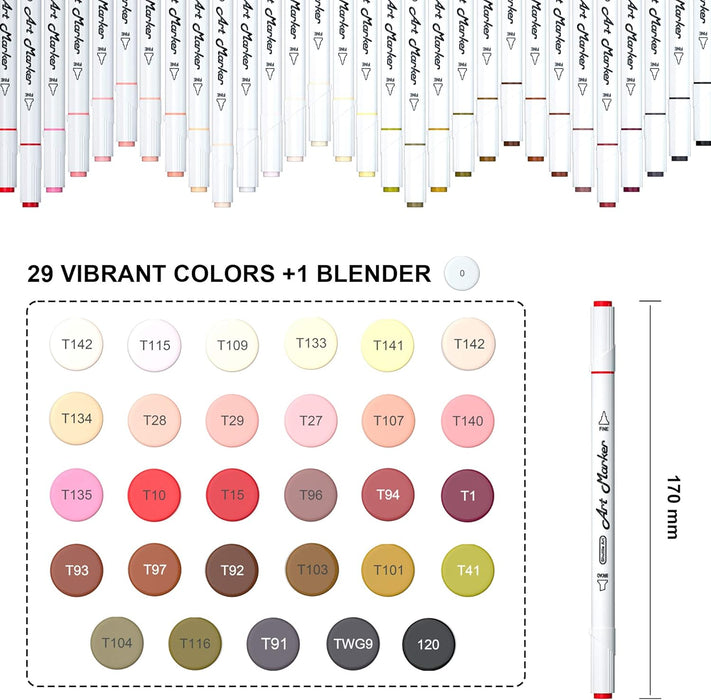 Dual Tip Art Markers- Set of 30 Colors Skin &Hair Tone