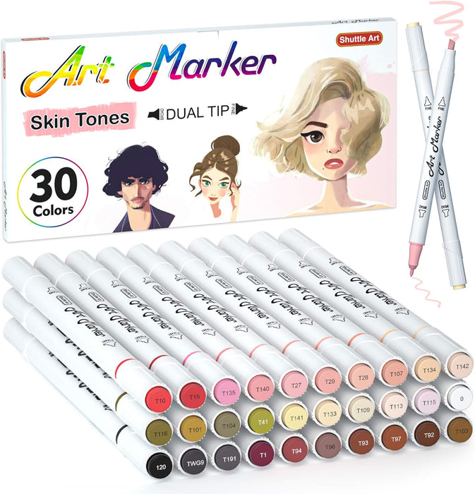 Dual Tip Art Markers- Set of 30 Colors Skin &Hair Tone