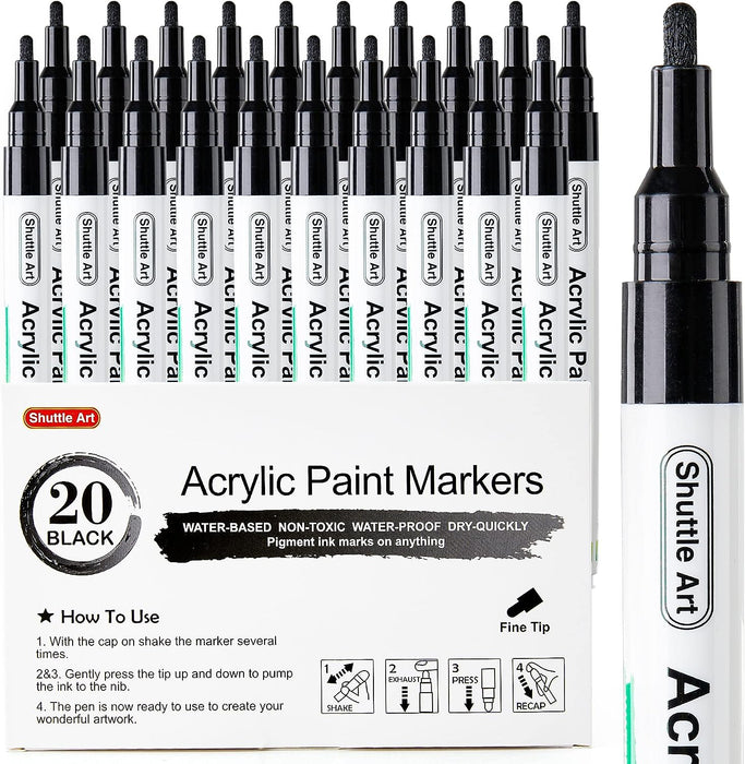 Black Acrylic Paint markers - Set of 20