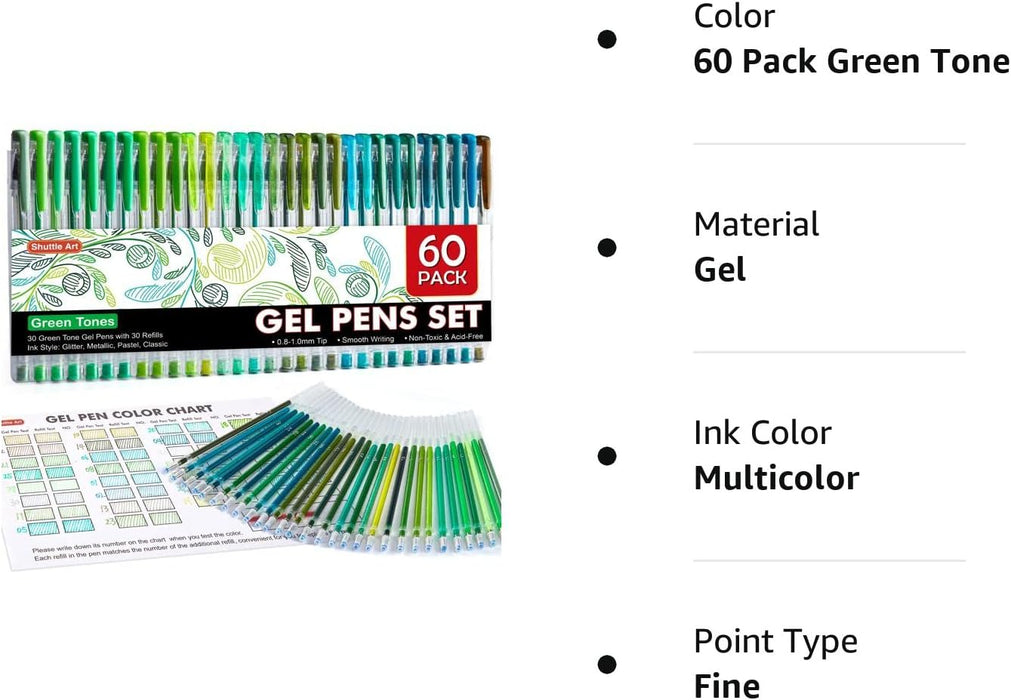 Green Tone Gel Pens- Set of 30 with 30 Refills