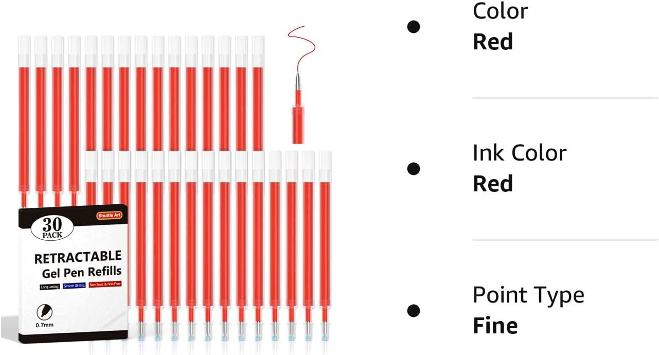 Retractable Gel Pen Refills - Set of 30 Red