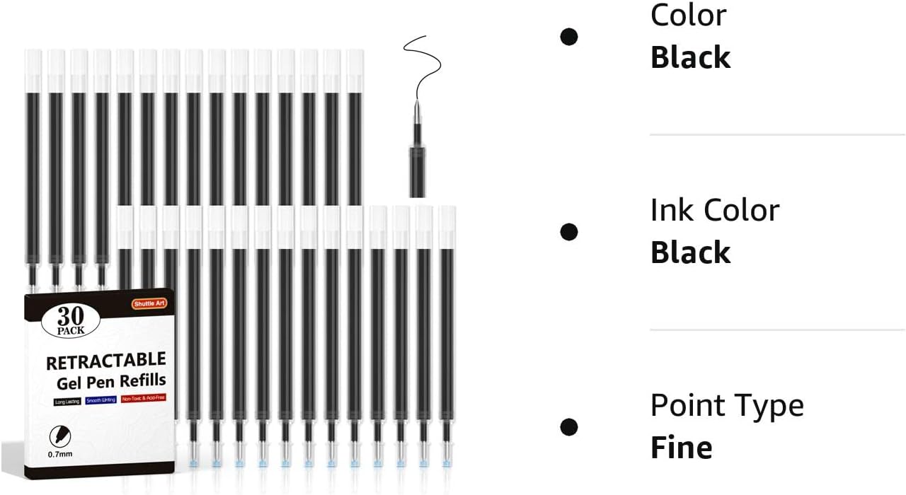 Retractable Gel Pen Refills - Set of 30