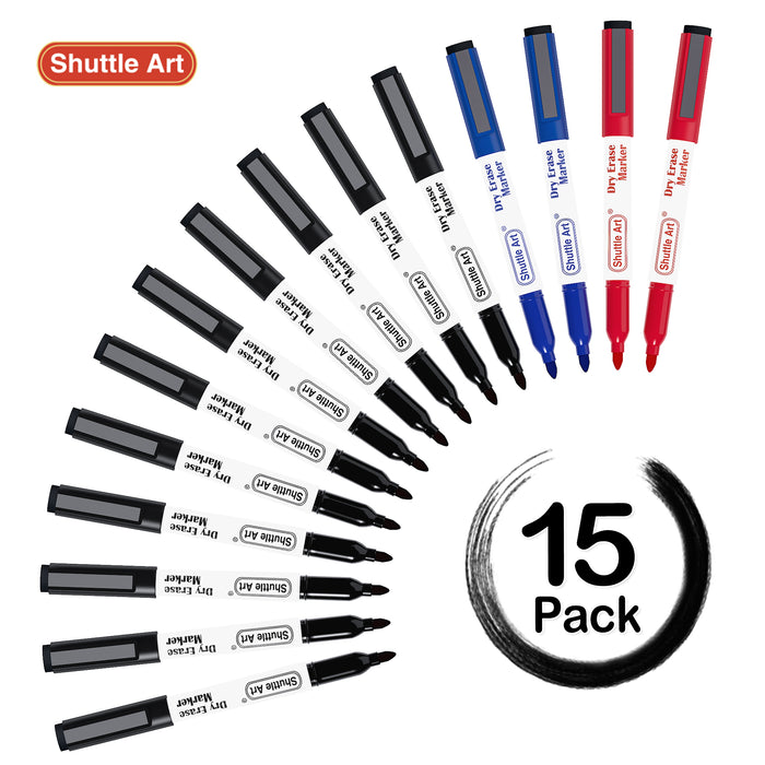 Dry Erase Markers,13 Black & 2 Red & 2 Blue - Set of 15