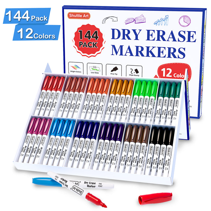 Dry Erase Markers, 12 colors - Set of 144
