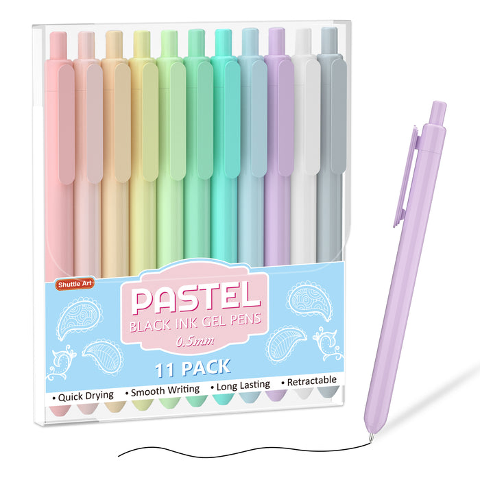 Pastel Black Ink Gel Pens - Set of 11