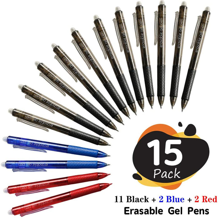 Black&Blue&Red Erasable Gel Pens - Set of 15