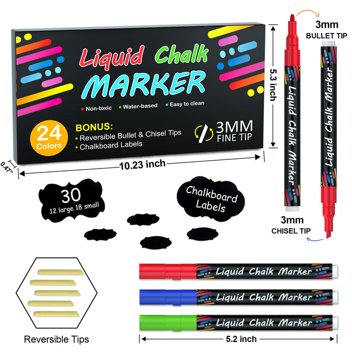 Chalk Markers -Set of 24 Vibrant Colors