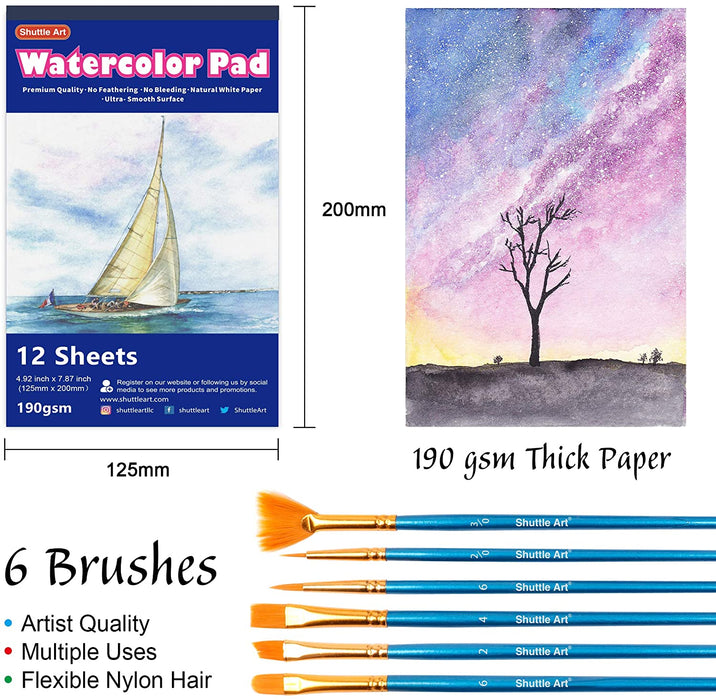 Watercolor Paint, 36 Colors, 6 Brushes, 1 Watercolor Pad - Set of 43