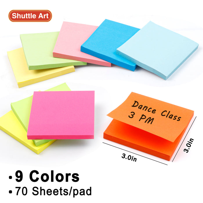 Sticky Notes, 9 Assorted Colors, 70 Sheets - Set of 9