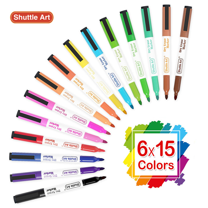Dry Erase Markers, 15 Colors - Set of 90