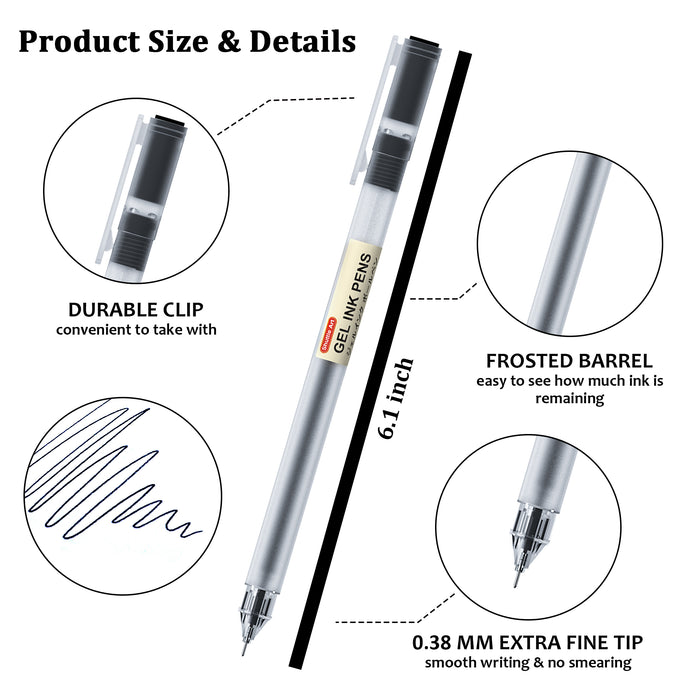 Black Gel Ink Ball Point Pens - Set of 15
