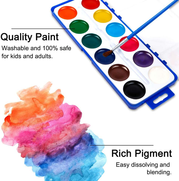 Watercolor Paints, 12 Colors - Set of 30