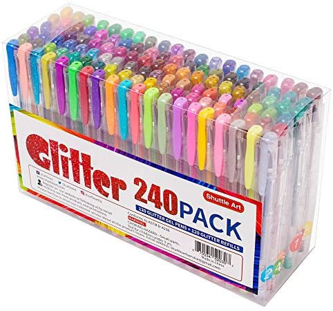 Glitter Gel Pens - Set of 240, 240 Unique Colors Kit