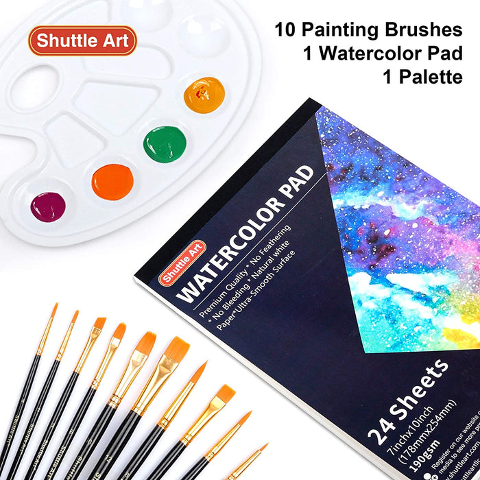 Watercolor Paint, 12ml Tube with 3 Brushes - Set of 48