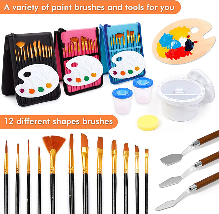 Shuttle Art 170 Pcs Artist Painting Set, Deluxe Art Set with Paint, Aluminum and Wooden Easels, Canvas, Paper Pads, Brushes and Other Art Supplies