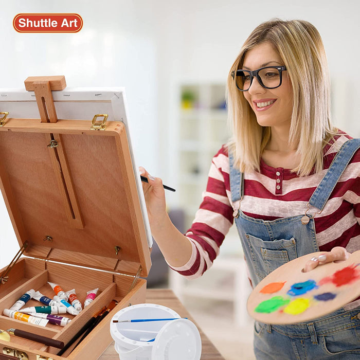 Shuttle Art 170 Pcs Artist Painting Set, Deluxe Art Set with Paint, Aluminum and Wooden Easels, Canvas, Paper Pads, Brushes and Other Art Supplies