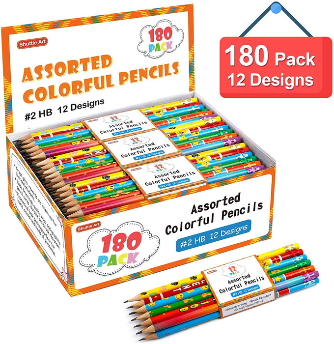 Assorted Colorful Pencils, 12 Designs, 2 HB - Set of 180