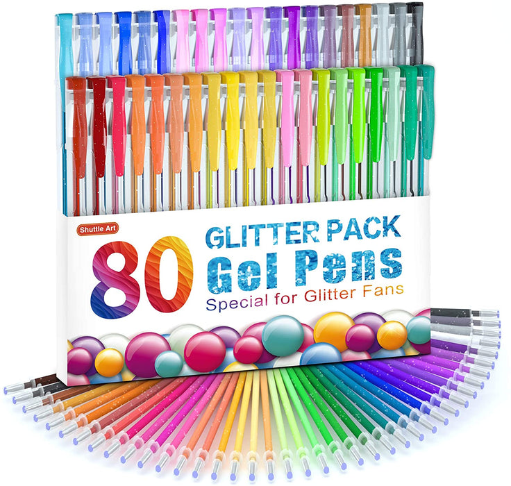 Colored Glitter Gel Pens, 40 Colors Gel Pen with 40 Refills - Set of 80