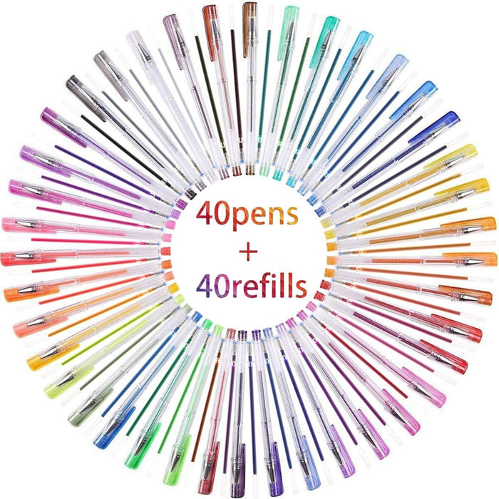 Colored Glitter Gel Pens, 40 Colors Gel Pen with 40 Refills - Set of 80