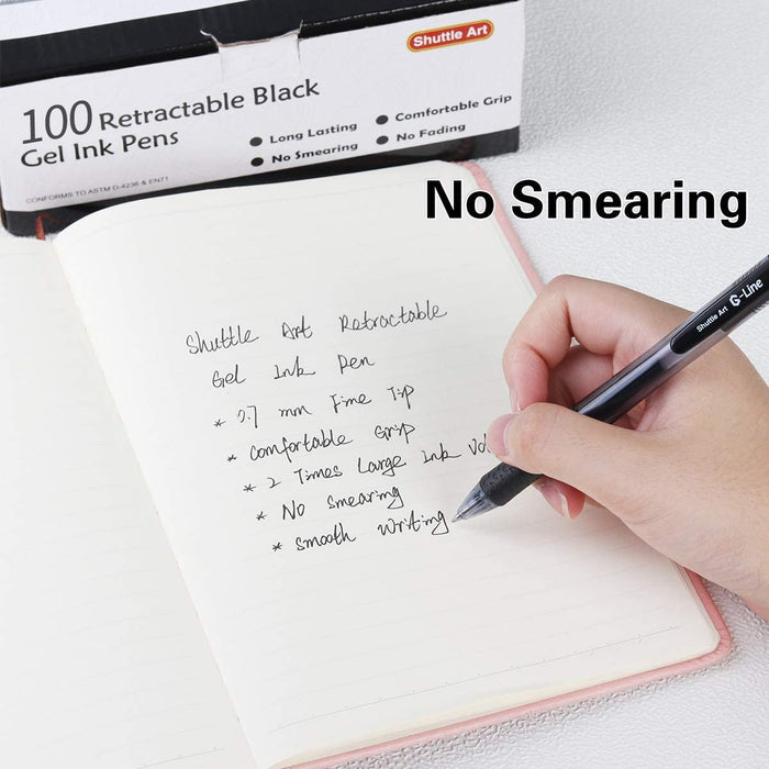 Retractable Black Gel Pens - Set of 100