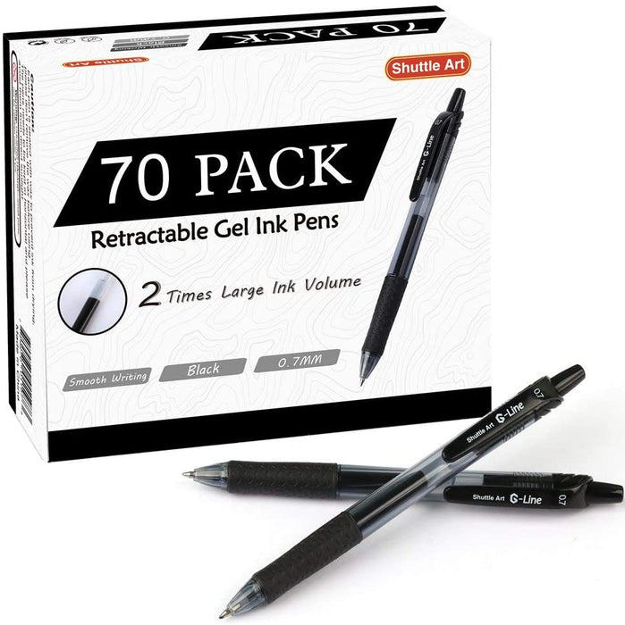 Retractable Black Gel Pens- Set of 70