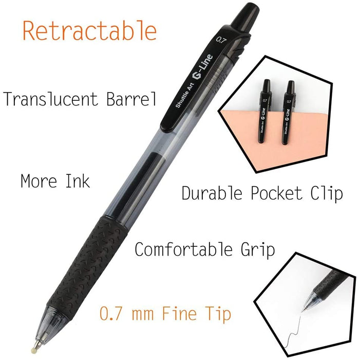 Retractable Black Gel Pens- Set of 70