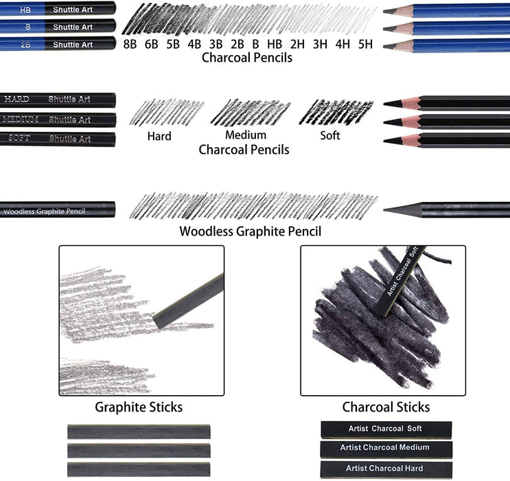 Professional Art Supply Set, Sketching and Drawing - 37 Pieces